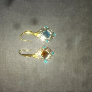 Beautiful.Gold And silver Blue Diamond Earrings